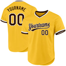 Load image into Gallery viewer, Custom Gold Brown-White Authentic Throwback Baseball Jersey