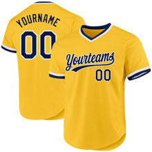 Load image into Gallery viewer, Custom Gold Navy-White Authentic Throwback Baseball Jersey