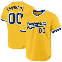 Load image into Gallery viewer, Custom Gold Royal-White Authentic Throwback Baseball Jersey