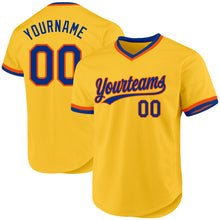 Load image into Gallery viewer, Custom Gold Royal-Orange Authentic Throwback Baseball Jersey