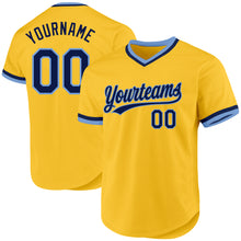 Load image into Gallery viewer, Custom Gold Navy-Light Blue Authentic Throwback Baseball Jersey
