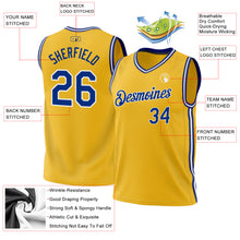 Load image into Gallery viewer, Custom Gold Royal-White Authentic Throwback Basketball Jersey