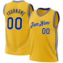 Load image into Gallery viewer, Custom Gold Royal-White Authentic Throwback Basketball Jersey