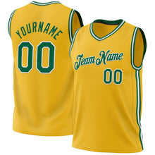 Load image into Gallery viewer, Custom Gold Kelly Green-White Authentic Throwback Basketball Jersey