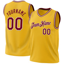 Load image into Gallery viewer, Custom Gold Maroon-White Authentic Throwback Basketball Jersey