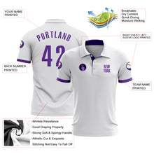 Load image into Gallery viewer, Custom White Purple Performance Golf Polo Shirt