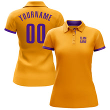 Load image into Gallery viewer, Custom Gold Purple Performance Golf Polo Shirt