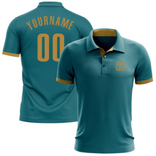 Load image into Gallery viewer, Custom Teal Old Gold Performance Golf Polo Shirt