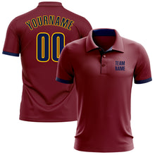 Load image into Gallery viewer, Custom Crimson Navy-Yellow Performance Golf Polo Shirt