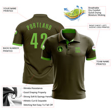 Load image into Gallery viewer, Custom Olive Neon Green Performance Salute To Service Golf Polo Shirt