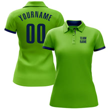 Load image into Gallery viewer, Custom Neon Green Navy Performance Golf Polo Shirt