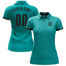 Load image into Gallery viewer, Custom Aqua Black Performance Golf Polo Shirt
