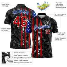 Load image into Gallery viewer, Custom Black Red-Royal 3D Pattern Design Billiards Snooker 8 Ball American Flag Performance Polo Shirt