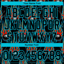 Load image into Gallery viewer, Custom Black Lakes Blue 3D Pattern Design Bowling Ball With Hotrod Flame Performance Polo Shirt