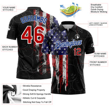 Load image into Gallery viewer, Custom Black Red-Royal 3D Pattern Design Bowling Ball American Flag Performance Polo Shirt