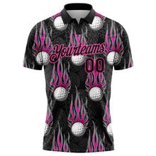 Load image into Gallery viewer, Custom Black Pink 3D Pattern Design Firely Golf Ball Performance Golf Polo Shirt