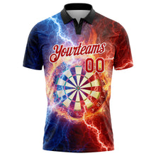 Load image into Gallery viewer, Custom Black Red-White 3D Pattern Design Lightning Flame Dart Board Performance Golf Polo Shirt