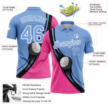 Load image into Gallery viewer, Custom Light Blue Pink-Black 3D Pattern Design Golf Ball Performance Golf Polo Shirt