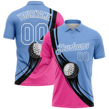 Load image into Gallery viewer, Custom Light Blue Pink-Black 3D Pattern Design Golf Ball Performance Golf Polo Shirt