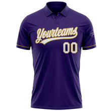 Load image into Gallery viewer, Custom Purple White-Old Gold Performance Vapor Golf Polo Shirt