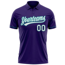 Load image into Gallery viewer, Custom Purple White-Teal Performance Vapor Golf Polo Shirt