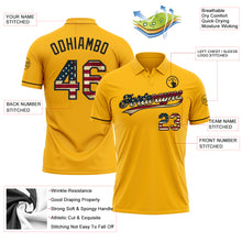 Load image into Gallery viewer, Custom Gold Vintage USA Flag-Black Performance Vapor Golf Polo Shirt