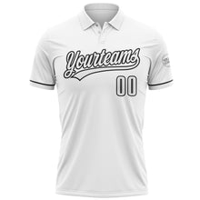 Load image into Gallery viewer, Custom White Black Performance Vapor Golf Polo Shirt