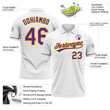 Load image into Gallery viewer, Custom White Purple-Gold Performance Vapor Golf Polo Shirt