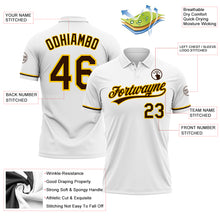 Load image into Gallery viewer, Custom White Brown-Yellow Performance Vapor Golf Polo Shirt