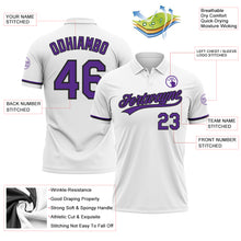 Load image into Gallery viewer, Custom White Purple-Black Performance Vapor Golf Polo Shirt