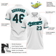 Load image into Gallery viewer, Custom White Black-Teal Performance Vapor Golf Polo Shirt