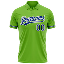 Load image into Gallery viewer, Custom Neon Green Royal-White Performance Vapor Golf Polo Shirt
