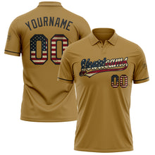 Load image into Gallery viewer, Custom Old Gold Vintage USA Flag-Black Performance Vapor Golf Polo Shirt