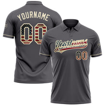 Load image into Gallery viewer, Custom Steel Gray Vintage USA Flag-Cream Performance Vapor Golf Polo Shirt