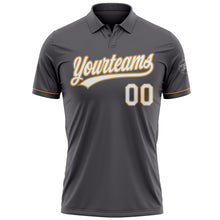 Load image into Gallery viewer, Custom Steel Gray White-Old Gold Performance Vapor Golf Polo Shirt