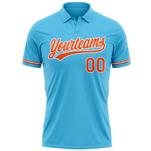 Load image into Gallery viewer, Custom Sky Blue Orange-White Performance Vapor Golf Polo Shirt
