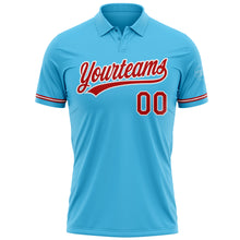 Load image into Gallery viewer, Custom Sky Blue Red-White Performance Vapor Golf Polo Shirt