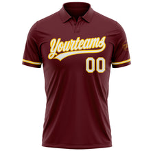 Load image into Gallery viewer, Custom Burgundy White-Yellow Performance Vapor Golf Polo Shirt