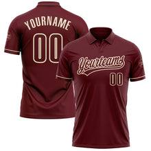 Load image into Gallery viewer, Custom Burgundy Cream Performance Vapor Golf Polo Shirt