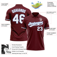 Load image into Gallery viewer, Custom Burgundy White-Light Blue Performance Vapor Golf Polo Shirt