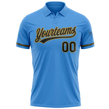 Load image into Gallery viewer, Custom Powder Blue Black-Old Gold Performance Vapor Golf Polo Shirt