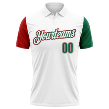 Load image into Gallery viewer, Custom White Kelly Green-Red Mexico Two Tone Performance Golf Polo Shirt
