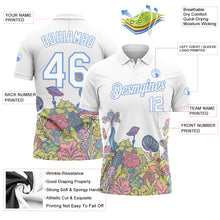 Load image into Gallery viewer, Custom White Light Blue 3D Pattern Design Colorful Flowers And Mushrooms Psychedelic Hallucination Performance Golf Polo Shirt