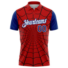 Load image into Gallery viewer, Custom Red Royal-White 3D Pattern Design Spider Web Performance Golf Polo Shirt