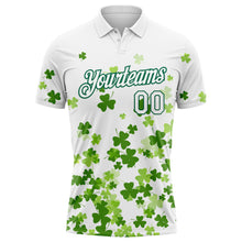 Load image into Gallery viewer, Custom White Kelly Green 3D Pattern Design St.Patrick's Day Performance Golf Polo Shirt