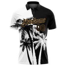 Load image into Gallery viewer, Custom Black White-Old Gold 3D Pattern Design Hawaii Coconut Trees Performance Golf Polo Shirt