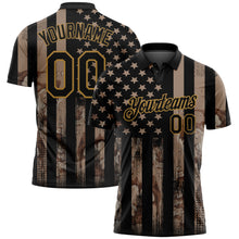 Load image into Gallery viewer, Custom Camo Black-Old Gold American Flag Performance Salute To Service Golf Polo Shirt