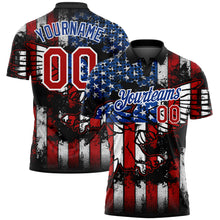 Load image into Gallery viewer, Custom Black Red-Royal 3D Eagle American Flag Performance Golf Polo Shirt
