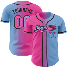 Load image into Gallery viewer, Custom Light Blue Pink-Black Authentic Gradient Fashion Baseball Jersey