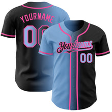 Load image into Gallery viewer, Custom Black Light Blue-Pink Authentic Gradient Fashion Baseball Jersey